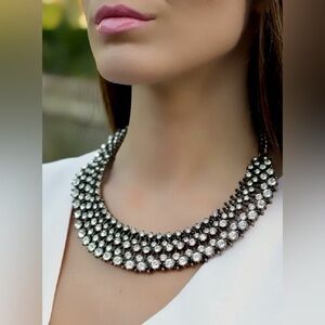 Zara rhinestone layered graduating bib necklace Kate Middleton style classy